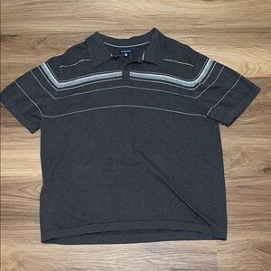 Vintage G.H. Bass & Co. Brown Knit Polo with Light Gray Stripes XXL